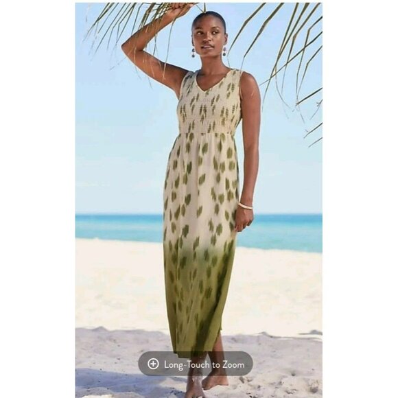 NWT J. Jill Pure Jill Elements Dip-Dyed Green Ikat Dress Sz XS Petite - Picture 7 of 7